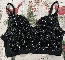 Black Bustier Style Corset Top with Rhinestone Embellishment Size Small
