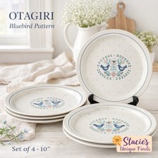 Otagiri Bluebird Dinner Plates 10” Set of 4 Bluebird Heart Tulip Japan