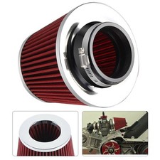 Universal Air Filter Kit Induction Sports Car Cone Chrome Finish Red 76mm 3"