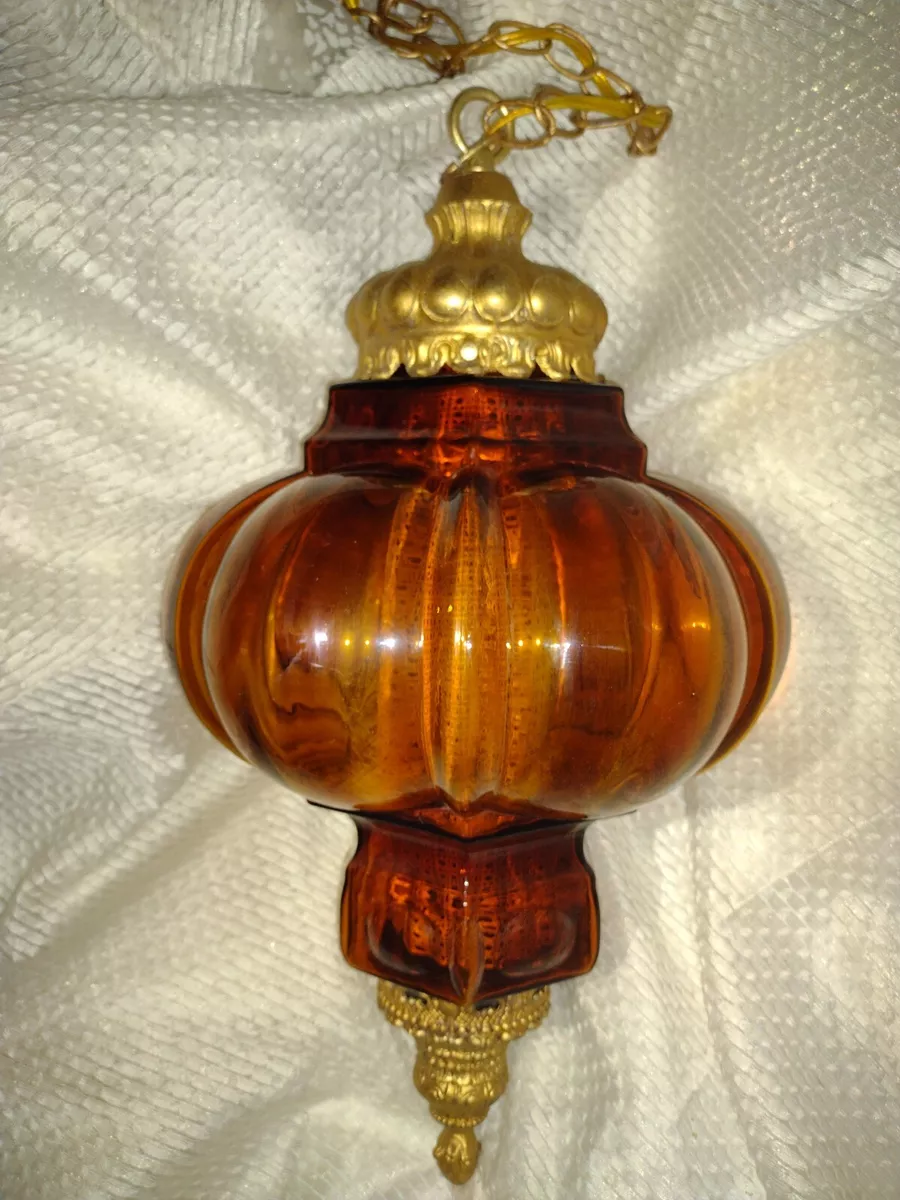 Vintage amber glass hanging lamp deals