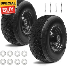 12'' Flat Free Tires Rubber Replacement Solid Tire, 2.1" Offset Hub Wheel Assemb