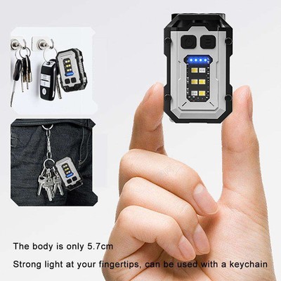 1x Multifunction Mini Keychain LED Flashlight USB Rechargeable Portable Torches
