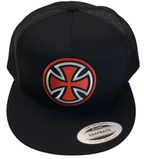 Chopper Iron Cross Patch Yupoong Trucker Hat / YP Classics 6006 Black/Black