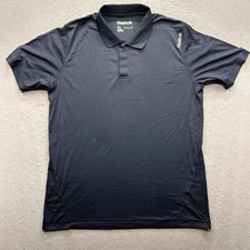 Reebok Men's XL Navy Blue Reebook Print Logo on S/S Activewear Polo Shirt