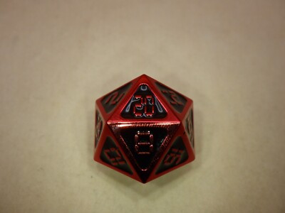 D20 Metal Red with Black Enamel 16mm Polyhedral Die RPG Tabletop Dice Games Tool