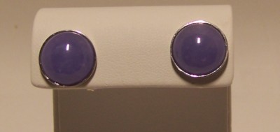 Brandneu Lavendel Jade Runde Knopf Ohrring Set in Sterlingsilber (925) 