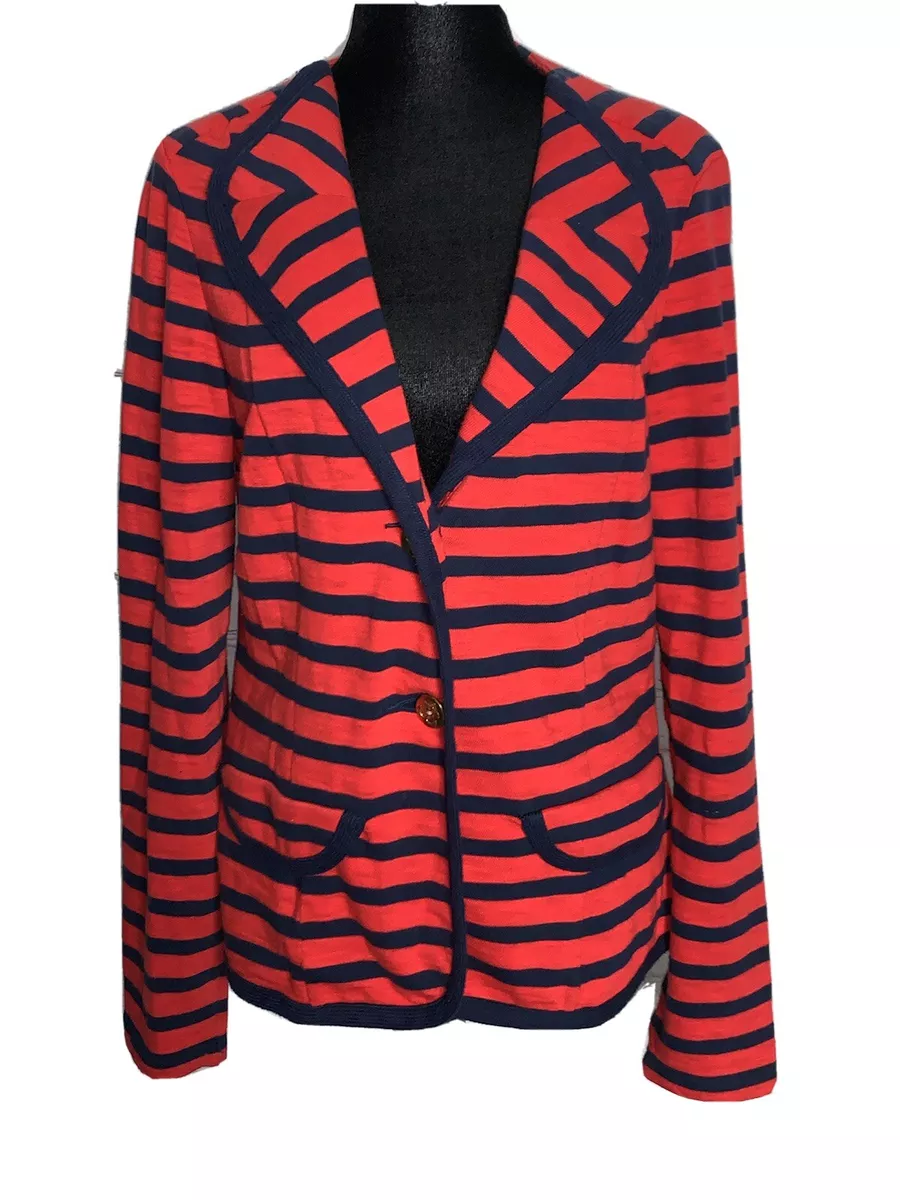 CAbi 224 Women s Medium Au Revoir Yacht Club Red Blue Stripe Blazer Jacket