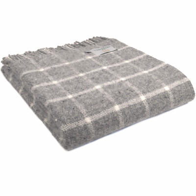 TWEEDMILL TEXTILES 100% Wolle Schlafsofa Decke Teppich KARIERT KARIERT GRAU ÜBERWURF