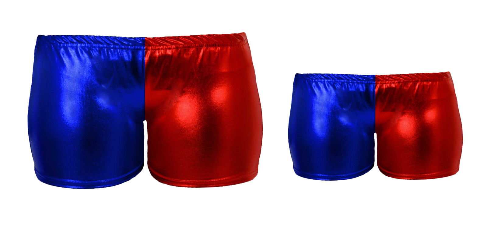 red and blue hot pants