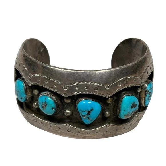 Mae G. Vinatge Sterling Handmade Multi Turquoise Cuff Adjustable Bracelet