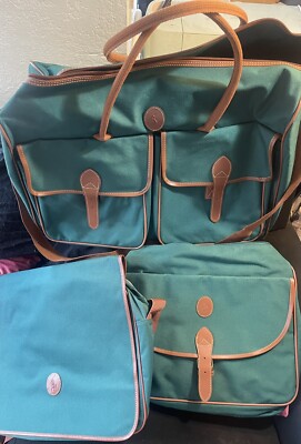 Polo Ralph Lauren 3 Piece Travel Bag Set Green Canvas Brown