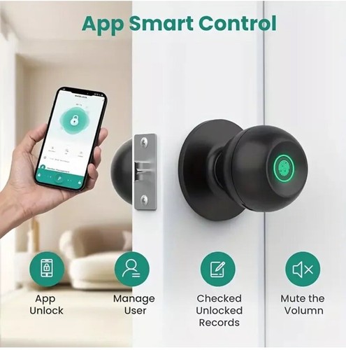 Ciepojit 3 IN 1 Unlock Ways Silver Smart Door Knob Fingerprint, App, Key Unlock - Picture 2 of 8
