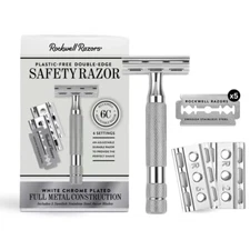 Rockwell 6C White Chrome Double-Edge Safety Razor for Men and Women