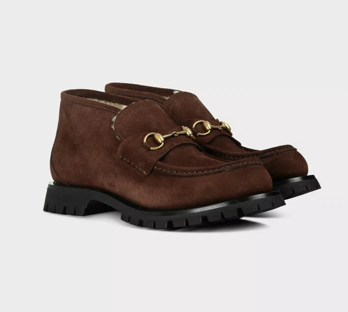Mocassins homme GUCCI Z3331 daim peau de mouton marron Horsebit pointure 10 G / 10,5 US