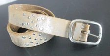 Gold Metallic Studded Genuine Leather Belt Brass Buckle Size Large Width 1.5"