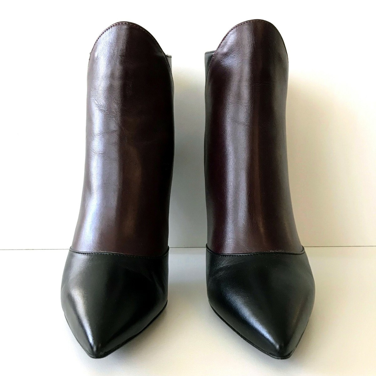 Bottes REDA.MILANO En Cuir Noir Et Prune - Talons Aiguilles De 9,5 Cm - Pointure 37