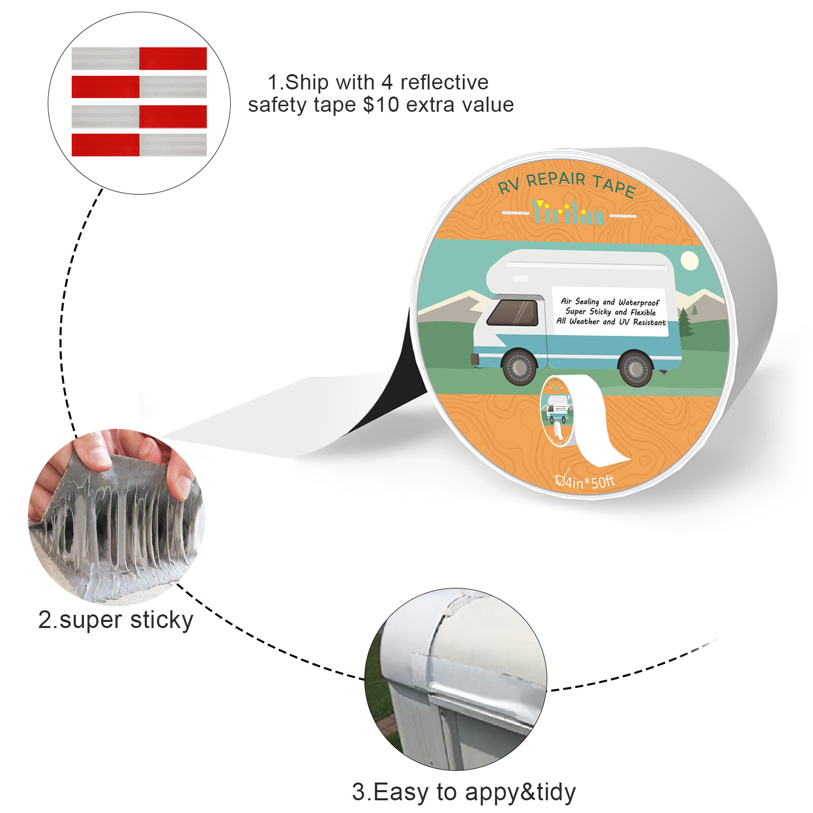 RV Roof Sealant Tape 4 Inch x 50 Feet White Roof Patch for Camper