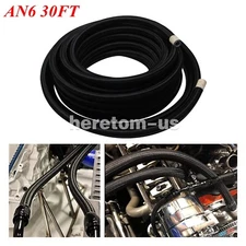 6AN AN6 30ft Nylon Braided PTFE Fuel Line Hose Black for E85/Oil/Gas/Fuel