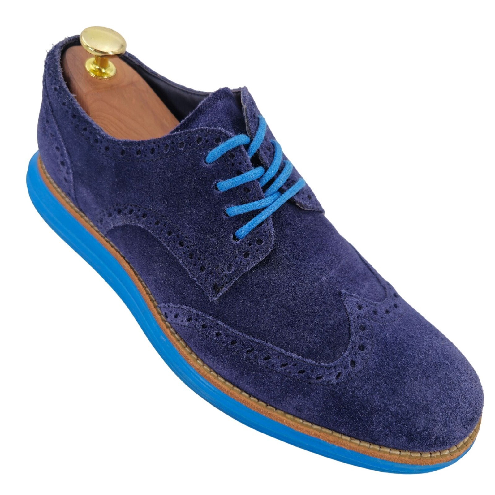 SAOLA Scarpe eleganti Cole Haan da uomo 8M blu vibrante scamosciate Oxford alari Lunargrand