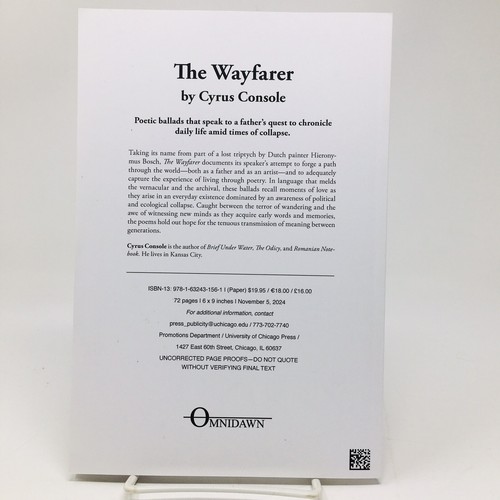 The Wayfarer ARC by Cyrus Console Ballads Poems Poetry Poet Uncorrected Proof - Picture 5 of 5