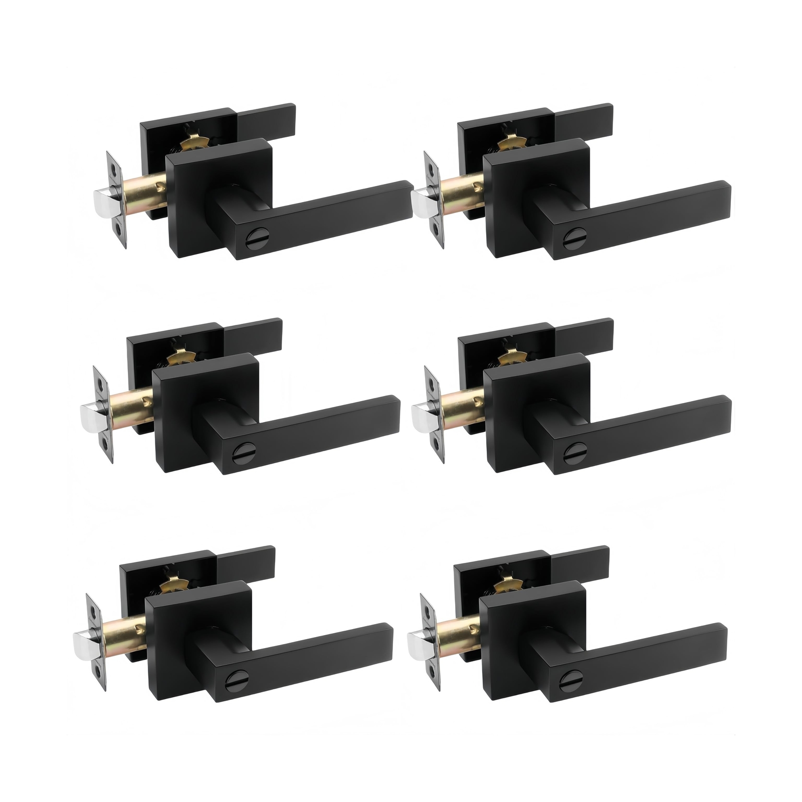 6Packs Privacy Door Handle Without Key,Square Interior Door Lever with Emerge...-image