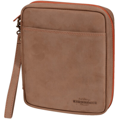 4th generation leather pipe tobacco pouch 4th Generation 4-Pipe Tobacco Zipper Pouch in Hunter Brown Suede - 7957