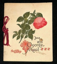 1898 Ogontz School (NJ) Graduation Program Booklet 4pp - Colorful Embossed Cover