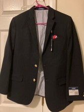 NWT IZOD Blazer Boys Size 14 Husky Indigo Navy Blue Pocket Square