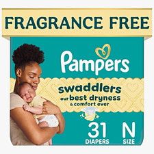 Pampers Swaddlers Fragrance Free Diapers Newborn Size N, 31 Count Unisex