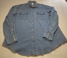 Wrangler Western Denim Snap Shirt Men  s Size XL Blue Vintage Style Cropped Hem