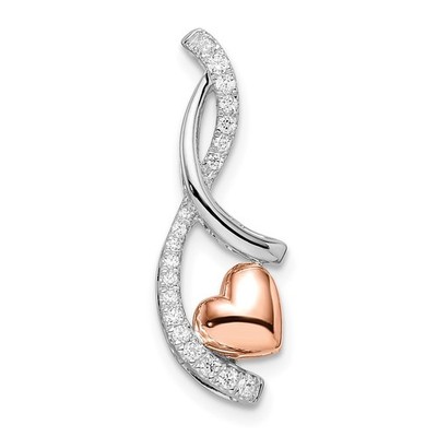 14k Bicolor Gold Weiß und Rose Herz 1/6 Karat Diamant Kette Plättchen Anhänger