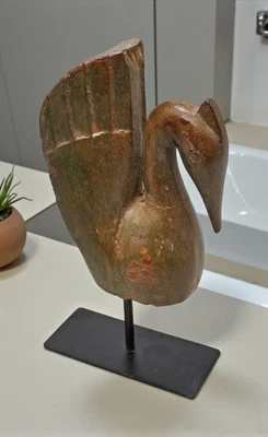 Figurine D'Oiseau En Bois Vintage En Canard Original Sculptée À La Main - Photo 1/4