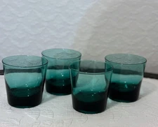 Vintage Low Ball Drinking Glasses Teal Blue Set Of 4 MCM 1940’s 🩵 Weighted