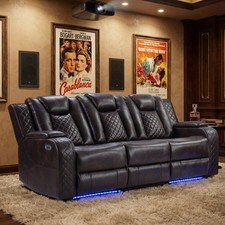 EBELLO Power Recliner Sofa w/ Drop-Down Table,Faux Leather 3 Seat Recliner Couch