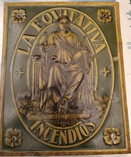 Targa anni 20 spagnola in metallo, assicurazione anti incendio, in rilievo.