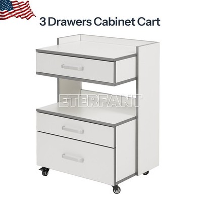 3 Drawers Dental Medical Trolley Cart Acrylic Mobile Wooden Rolling Cabinet US