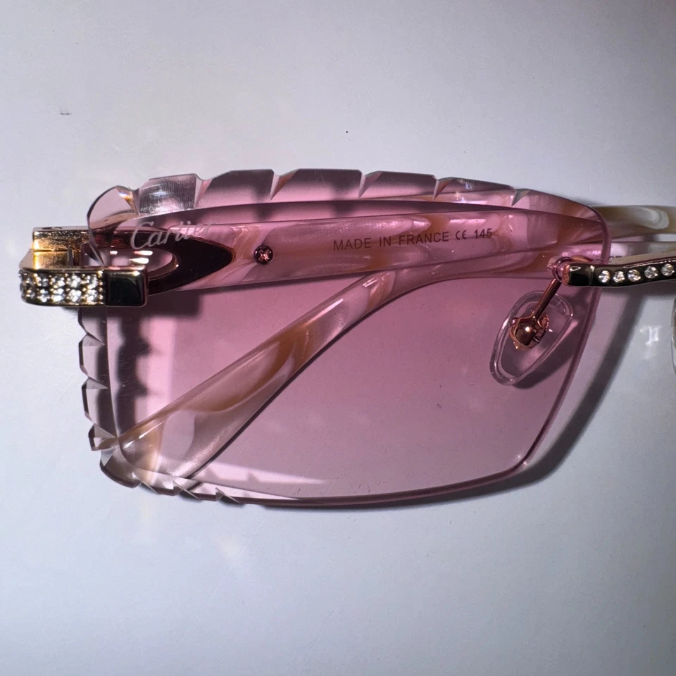 Gafas de sol Cartier Buffs lente corte diamante tinte rosa diamante cuerno blanco Foto 2 de 4