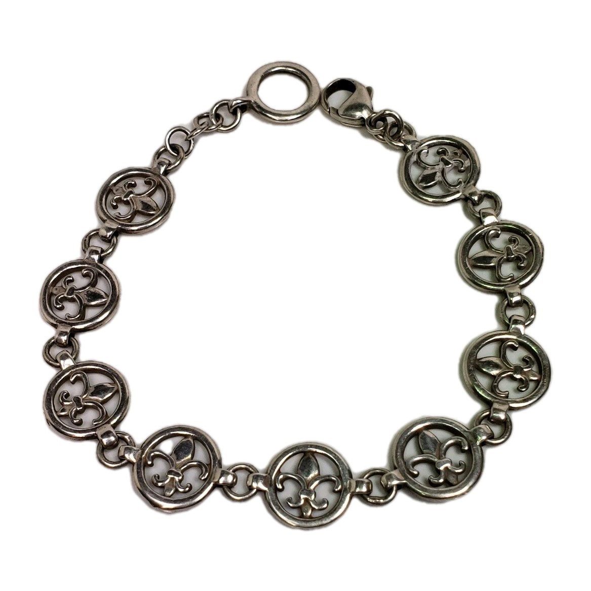 Solid Sterling Silver 935 Fleur De Lis Chain Link… - image 1