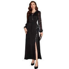 Modest Elegant Satin Kaftan Abaya Dubai Women Long Rhinestone Evening Prom Dress