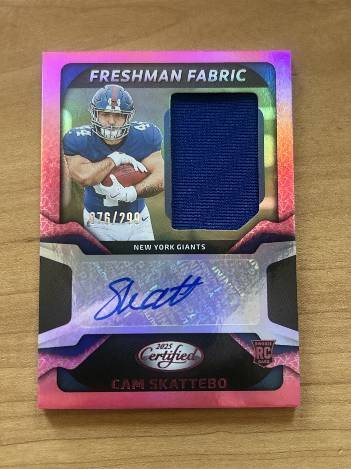 2025 Certified Cam Skattebo Freshman Fabric RPA Pink 1/299 Auto