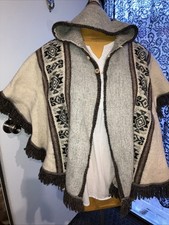 WARM Alpaca Blend Hooded Poncho Sweater Fringe Size Small W or Child