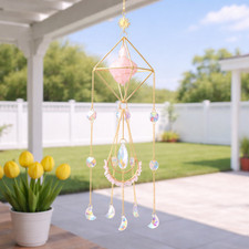 Rose Quartz Crystal Sun Catcher Rainbow Maker Chakra Meditation Window Hanging