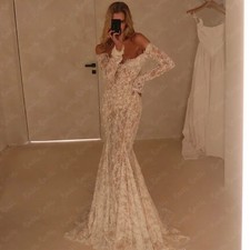 Mermaid Wedding Dress Off Shoulder Lace Bridal Gown Full Sleeve Court Train