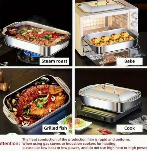 Stainless-Steel Fish Baking Set -Two Heavy-Duty Deep Pans and Two Lids - Picture 9 of 11