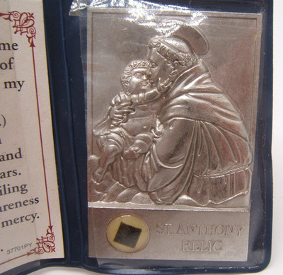 VTG ST ANTHONY OF PADUA POCKET SHRINE RELIC PLAQUE