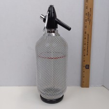 Vintage Soda Siphon Seltzer Bottle Metal Mesh Barware Sparkling Water Dispenser