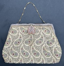 Vintage Paisley Beaded Enameled Handbag Purse Evening Bag Boteh Teardrop
