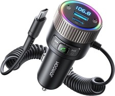 Bluetooth 5.4FM Transmitter 60W PD3.0 FastCar Chargr Coiled Cable iPhone Android