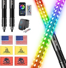 Ehaho 3FT LED Whip Lights 2 Pack Speed Sensing Tri-Sided RGB Spring Base