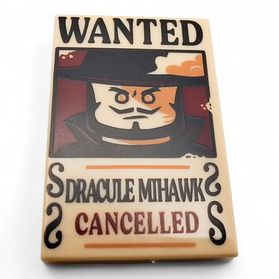 LEGO  One Piece Dracule Mihawk Cancelled  26603pb531 Wanted Poster Tile 2 x 3